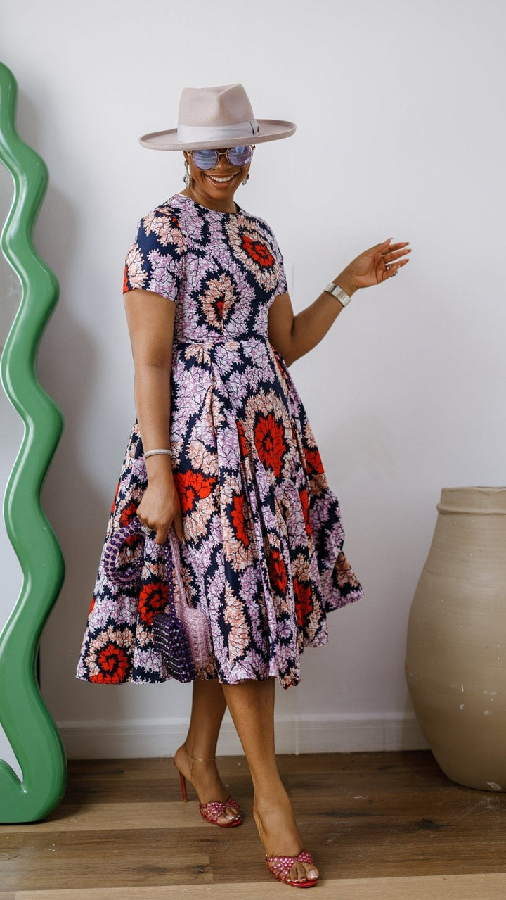 JAYE AFRICAN PRINT FIT-AND-FLARE MIDI DRESS [ORANGE] - Especially Yours