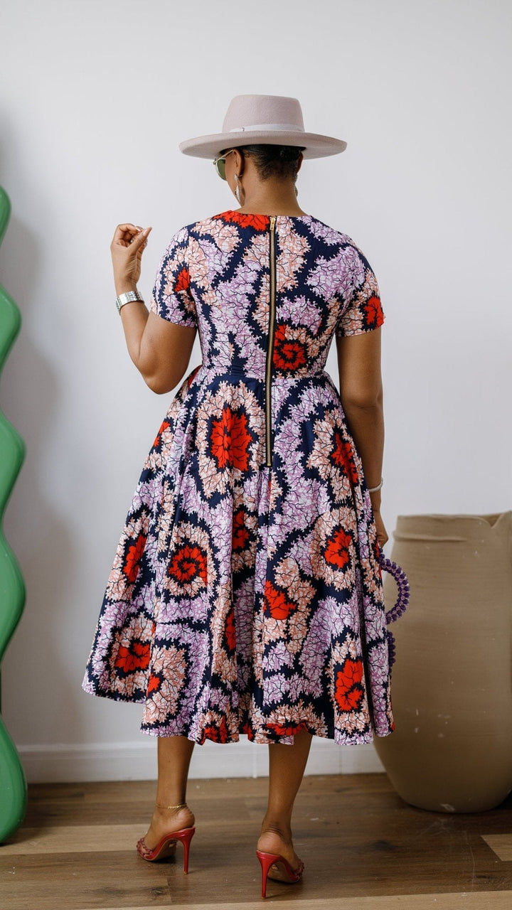 JAYE AFRICAN PRINT FIT-AND-FLARE MIDI DRESS [ORANGE] - Especially Yours