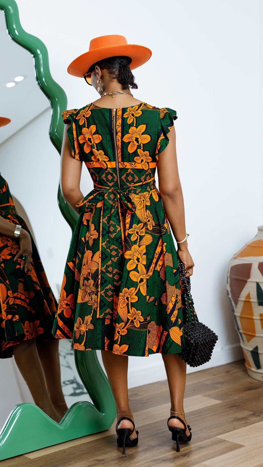 MALIKA AFRICAN PRINT FRILL SLEEVE DRESS----FINAL SALE