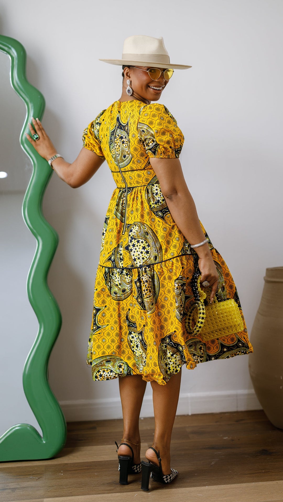 AYO AFRICAN PRINT PUFF-SLEEVE TIERED MIDI DRESS