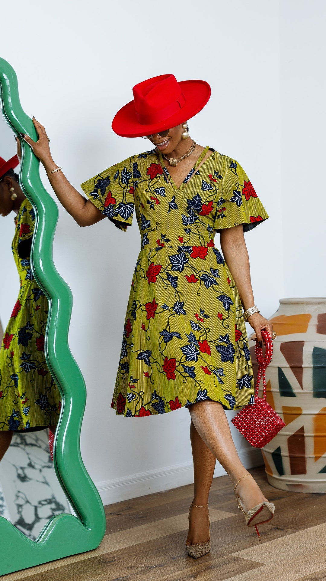 TOSIN AFRICAN PRINT FLUTTER SLEEVE DRESS----FINAL SALE