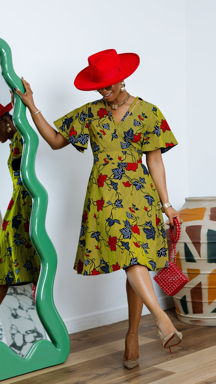 TOSIN AFRICAN PRINT FLUTTER SLEEVE DRESS----FINAL SALE