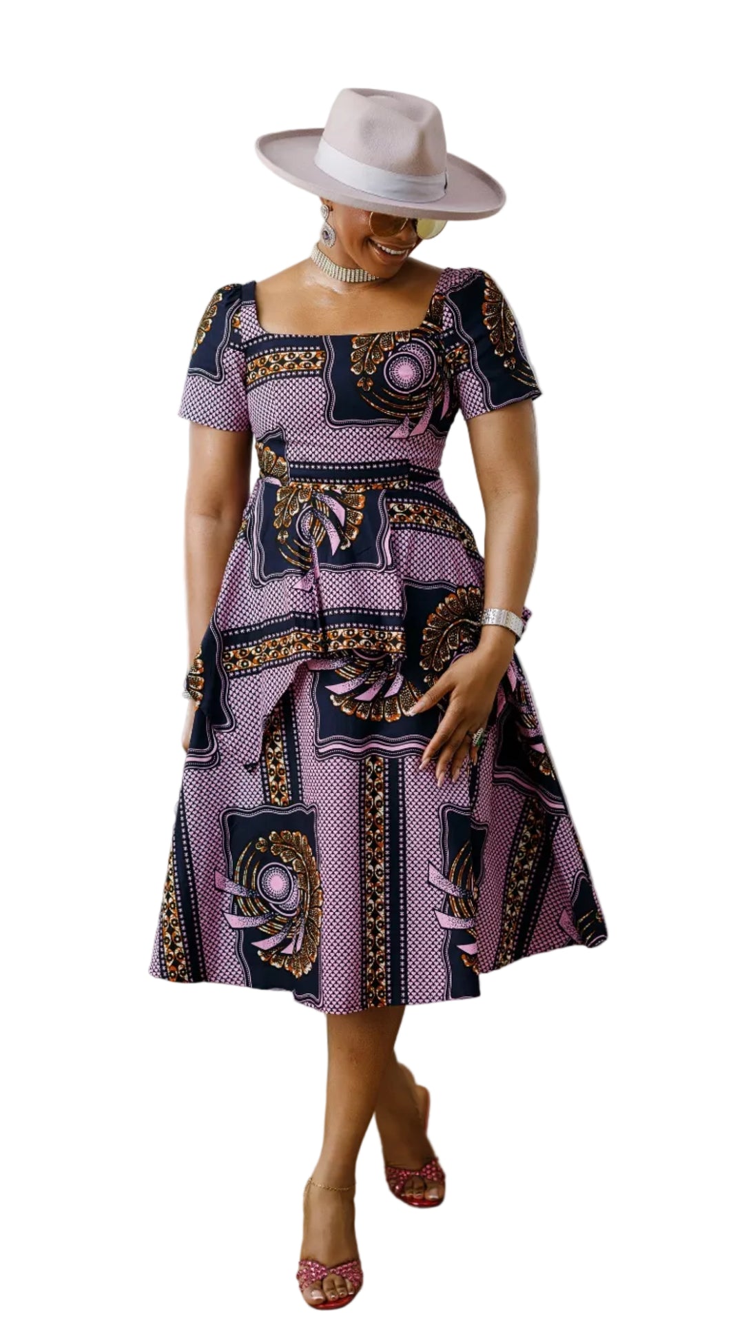 ADUKE AFRICAN PRINT PEPLUM MIDI DRESS