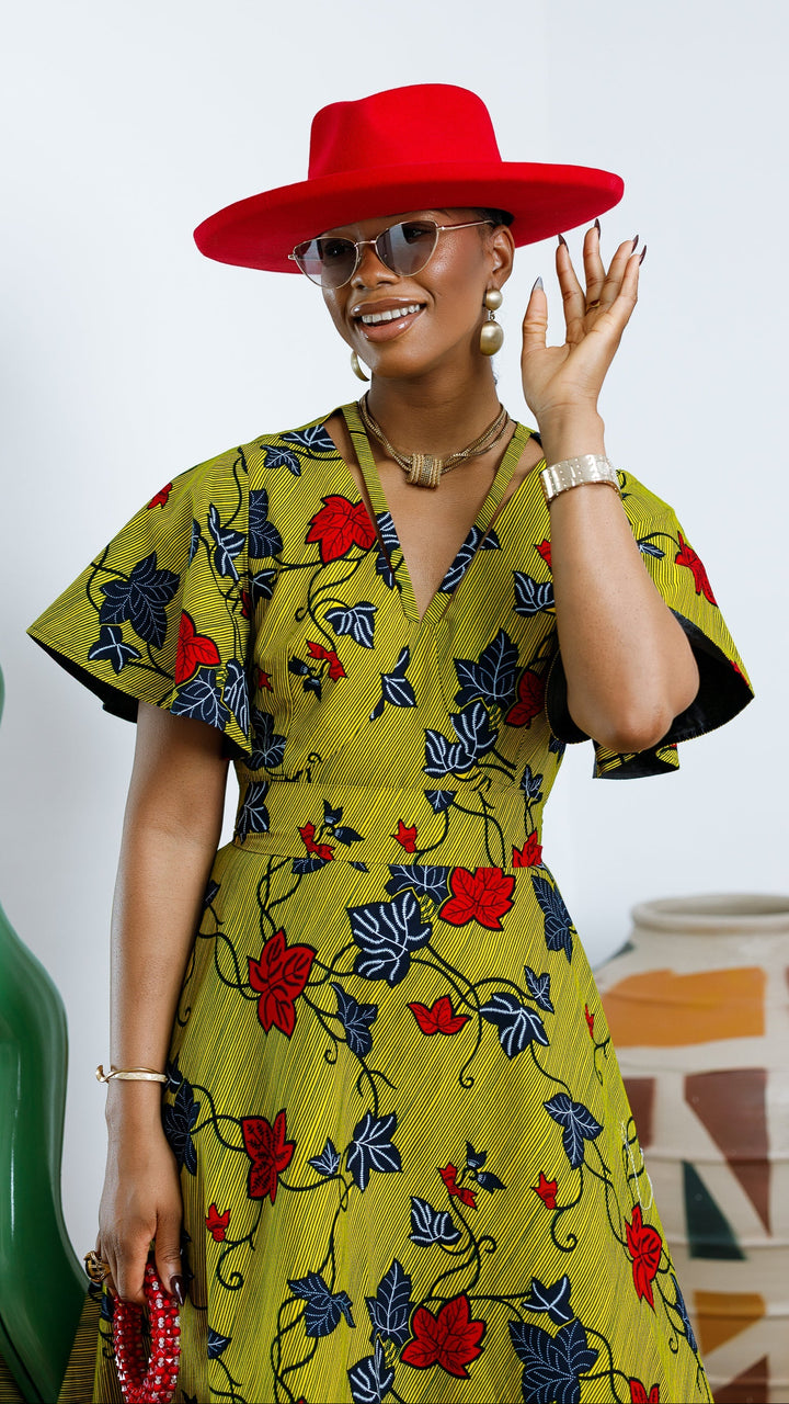 TOSIN AFRICAN PRINT FLUTTER SLEEVE DRESS----FINAL SALE