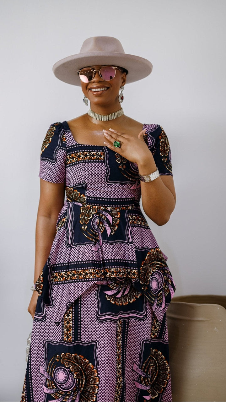 ADUKE AFRICAN PRINT PEPLUM MIDI DRESS - Especially Yours