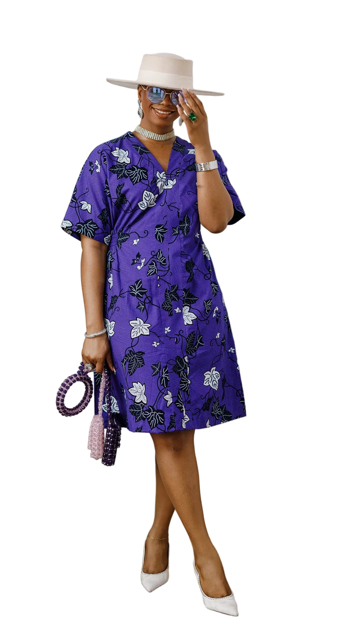 FIFI AFRICAN PRINT CINCHED-WAIST SHIFT DRESS