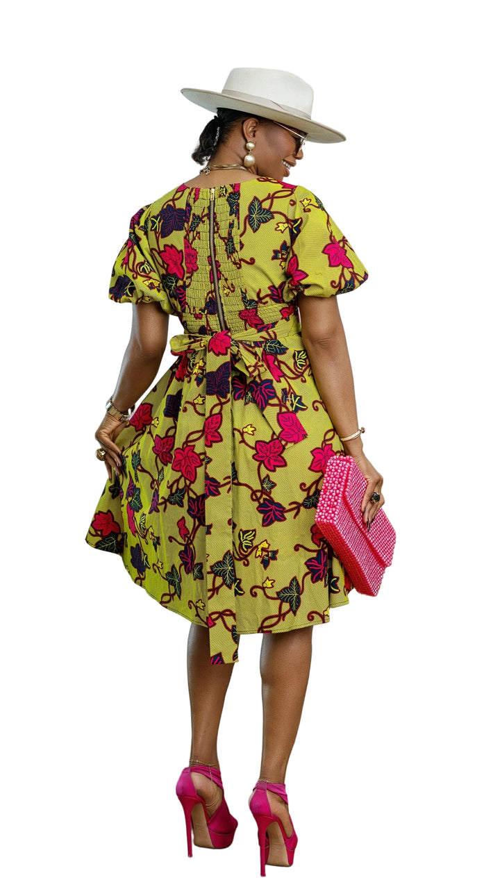 TARAJI AFRICAN PRINT PUFF SLEEVE DRESS [MULTICOLOR]----FINAL SALE