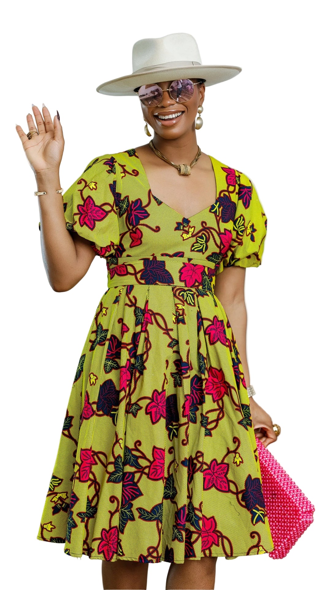 TARAJI AFRICAN PRINT PUFF SLEEVE DRESS [MULTICOLOR]----FINAL SALE