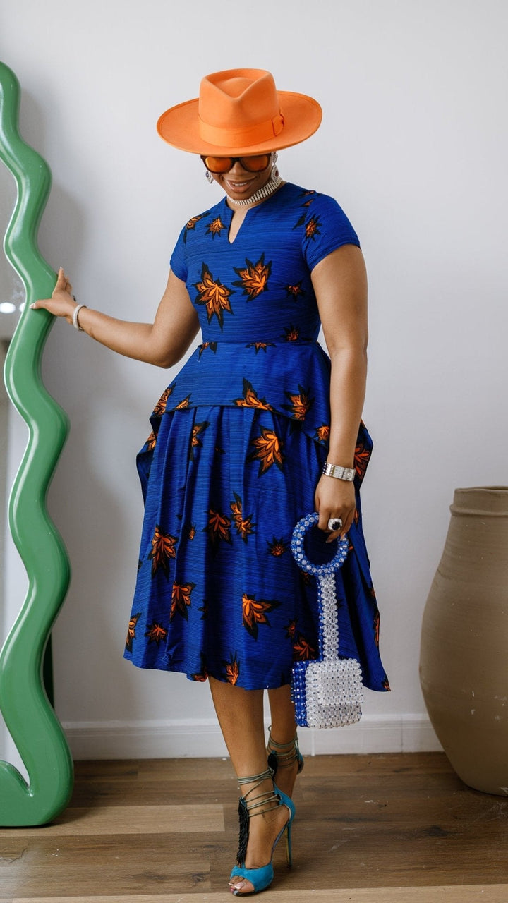 ADESEWA AFRICAN PRINT PEPLUM MIDI DRESS [ - Especially Yours