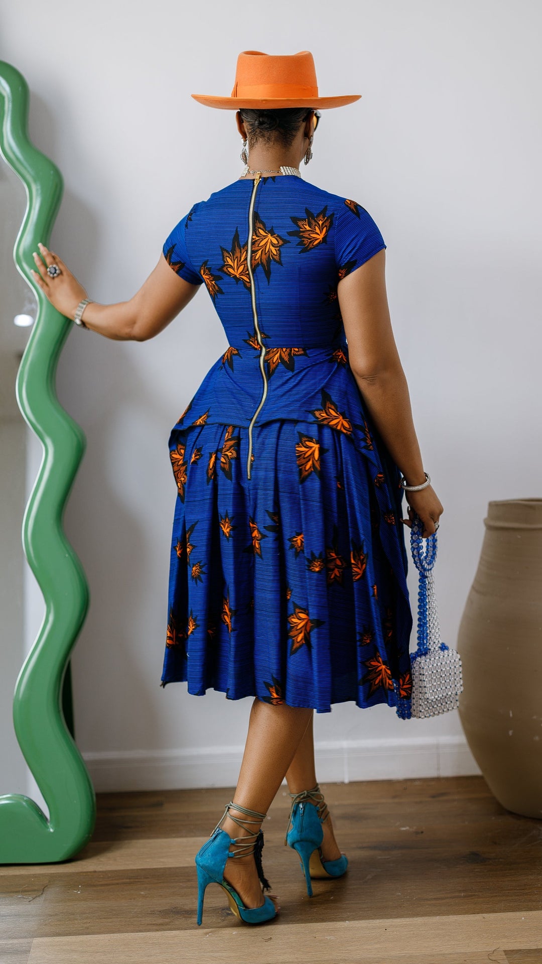 ADESEWA AFRICAN PRINT PEPLUM MIDI DRESS [BLUE]