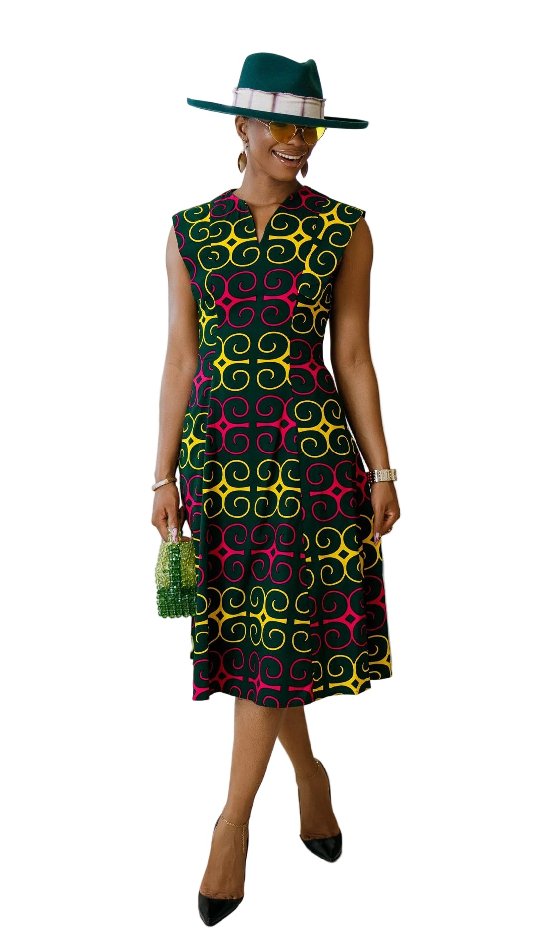 RAISA AFRICAN PRINT SLEEVELESS MIDI DRESS
