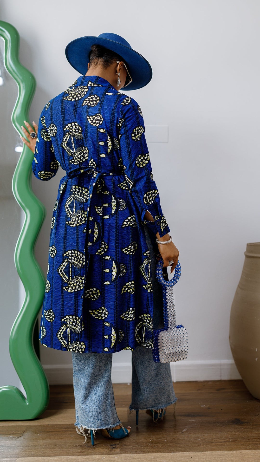 RHODA AFRICAN PRINT LONGLINE SHIRT [BLUE]