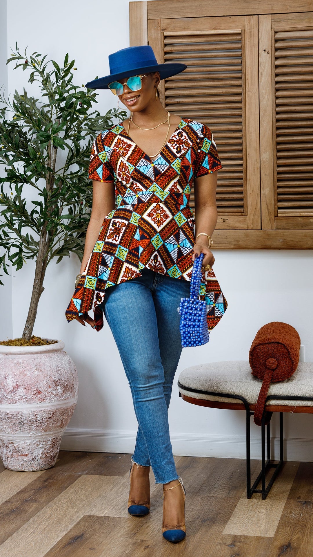 EBUN AFRICAN PRINT ASYMMETRIC PEPLUM TOP----FINAL SALE