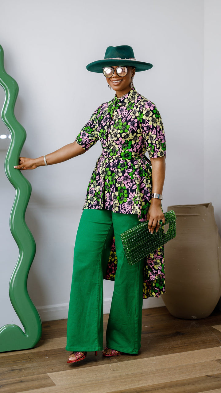 AFUA AFRICAN PRINT BUTTON-FRONT HIGH-LOW TOP