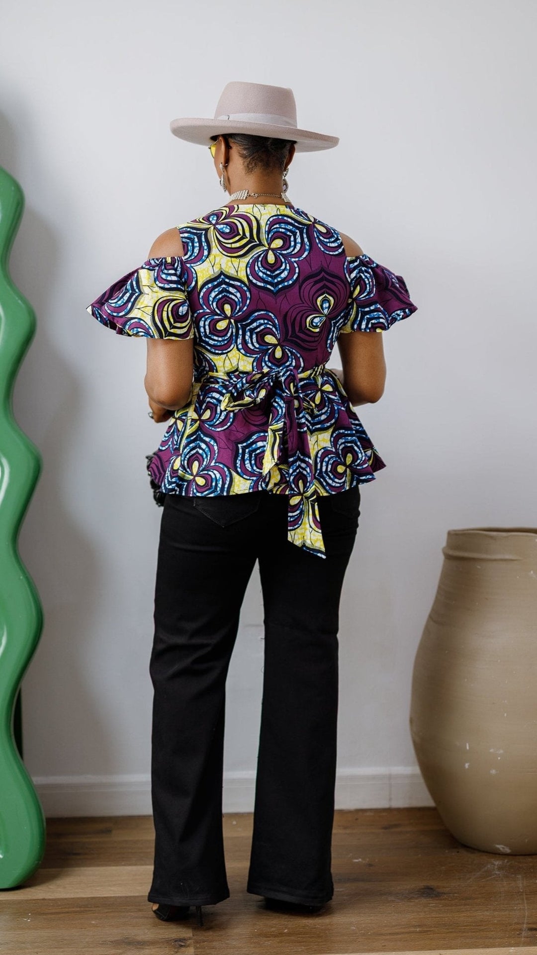JEMIMA AFRICAN PRINT COLD SHOULDER WRAP TOP [PURPLE] - Especially Yours