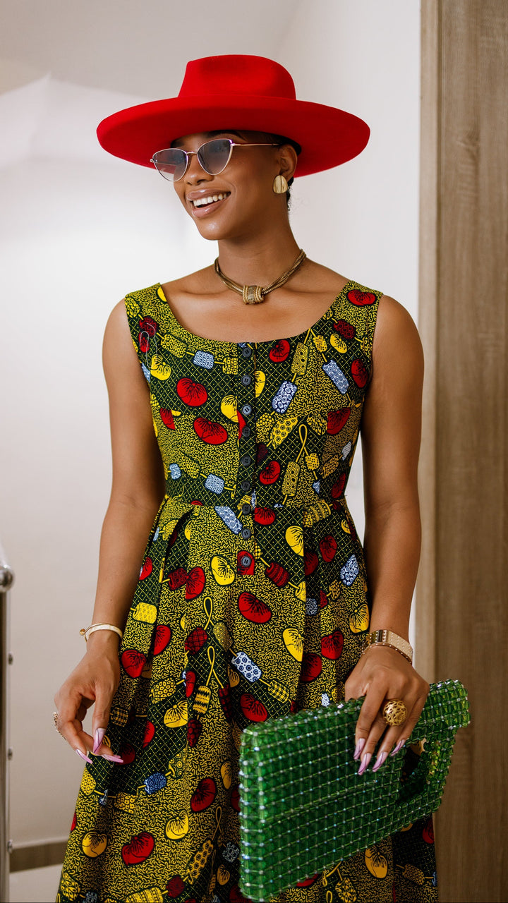 JAJA AFRICAN PRINT SLEEVELESS DRESS [MULTICOLOR]----FINAL SALE