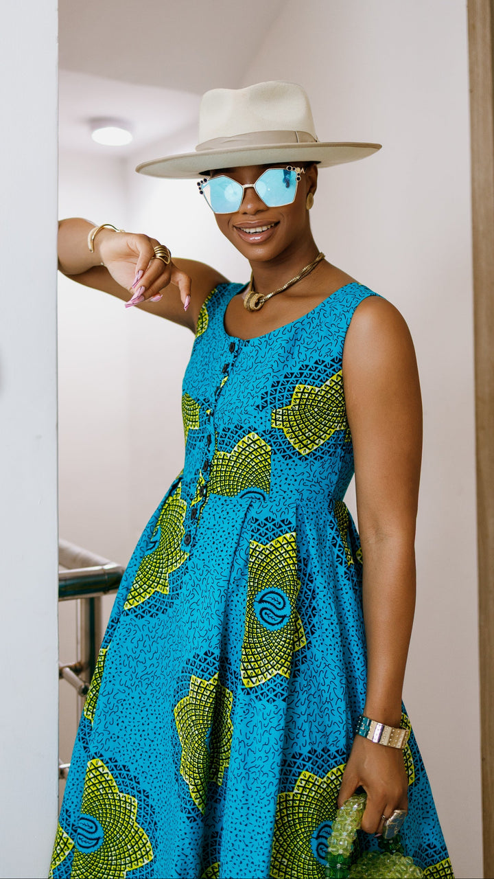 JAJA AFRICAN PRINT SLEEVELESS DRESS----FINAL SALE