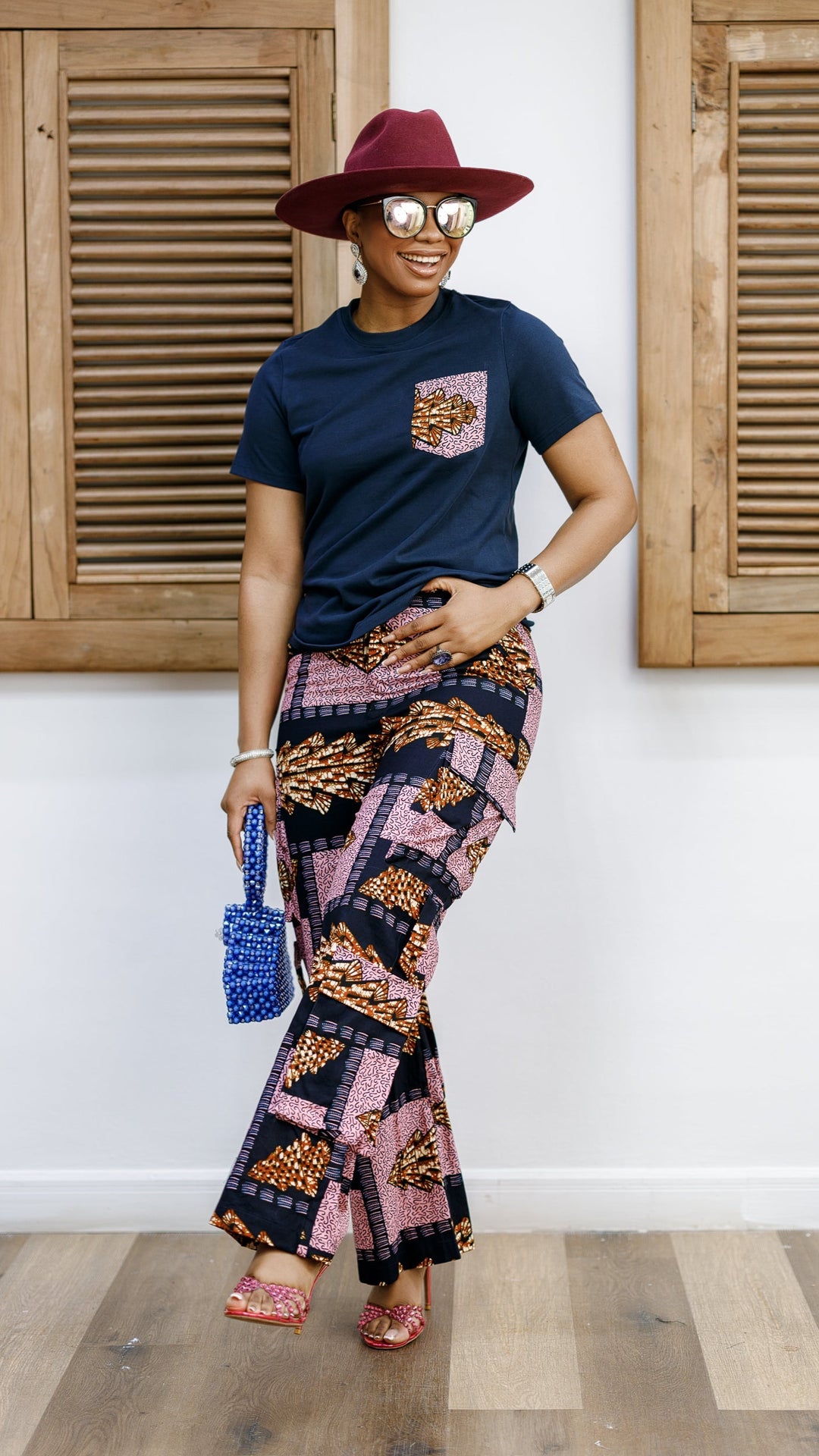 NKEM AFRICAN PRINT CARGO PANTS AND T-SHIRT SET