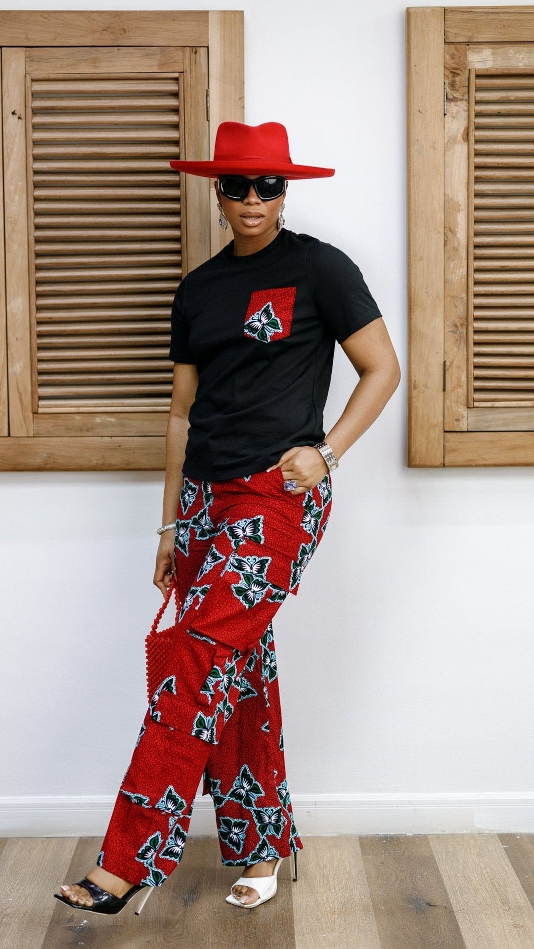NKEM AFRICAN PRINT CARGO PANTS AND T-SHIRT SET [RED] - Especially Yours