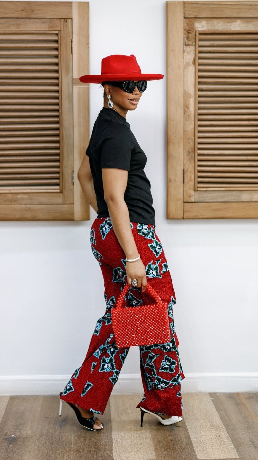 NKEM AFRICAN PRINT CARGO PANTS AND T-SHIRT SET [RED] - Especially Yours