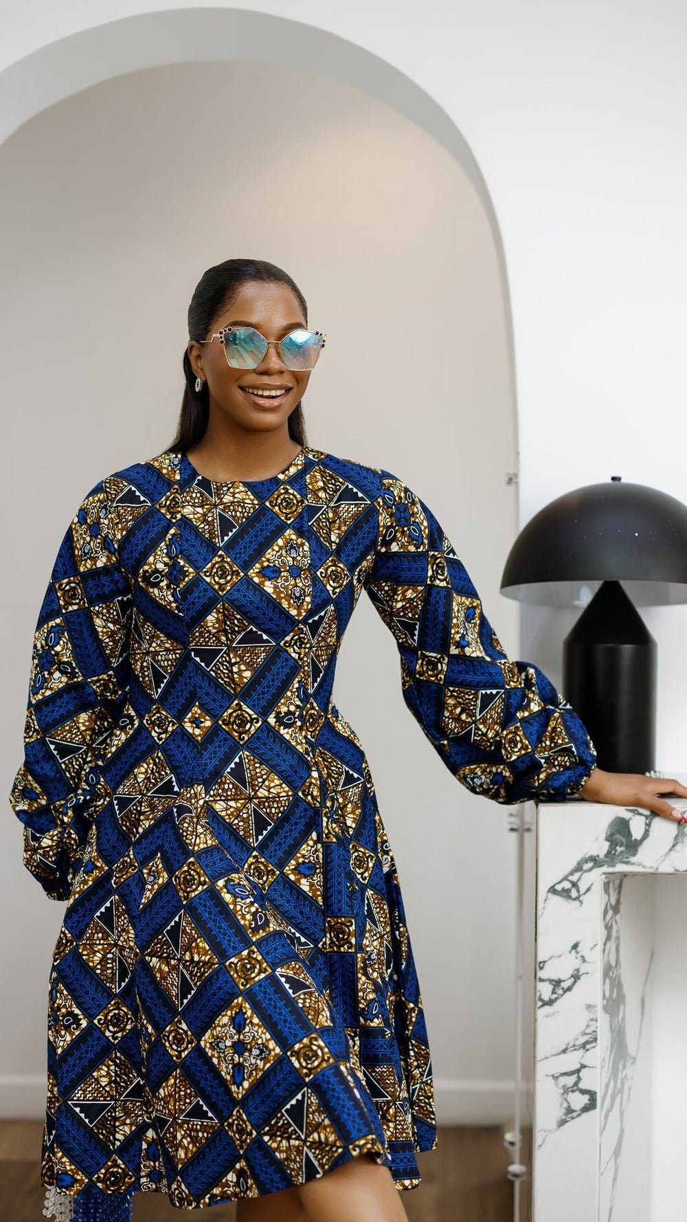 TITI AFRICAN PRINT PUFF SLEEVE DRESS [BLUE] - Especially Yours