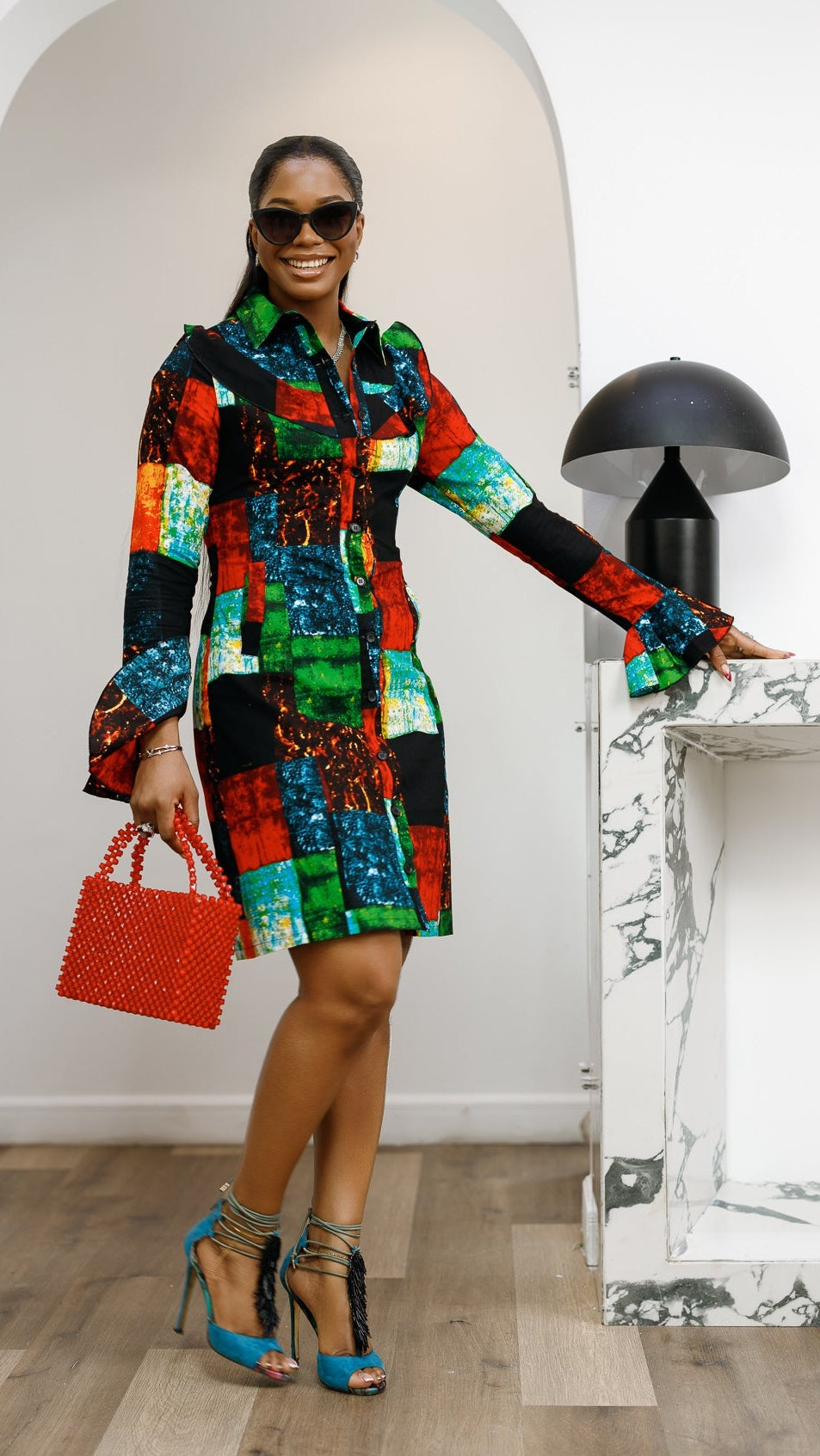 RERE AFRICAN PRINT BUTTON FRONT SHIRT DRESS [MULTICOLOR]