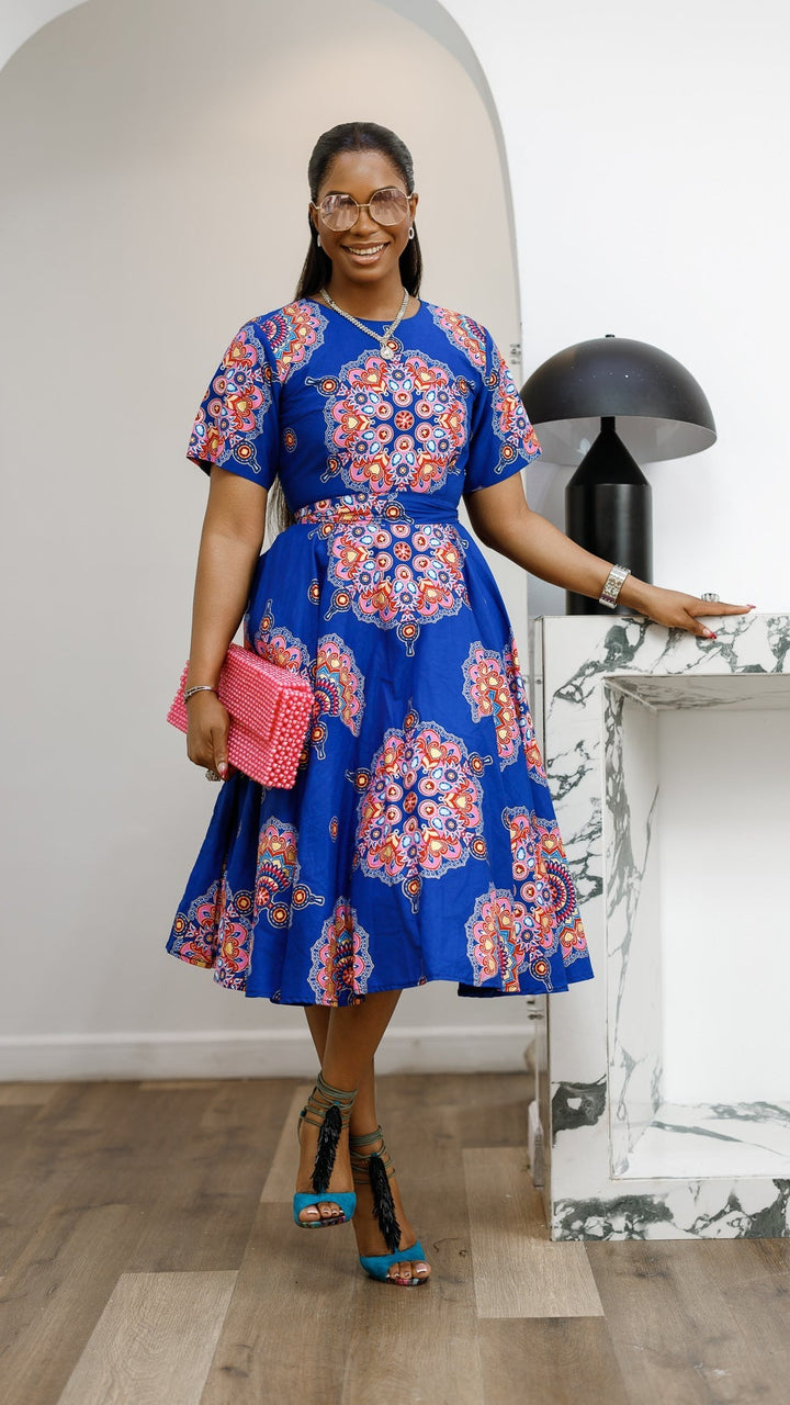 LOLADE AFRICAN PRINT FLORAL DRESS [BLUE]