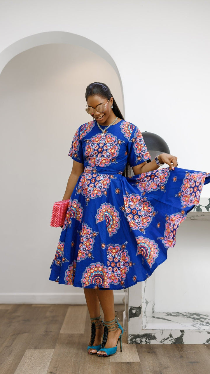 LOLADE AFRICAN PRINT FLORAL DRESS [BLUE] - Especially Yours