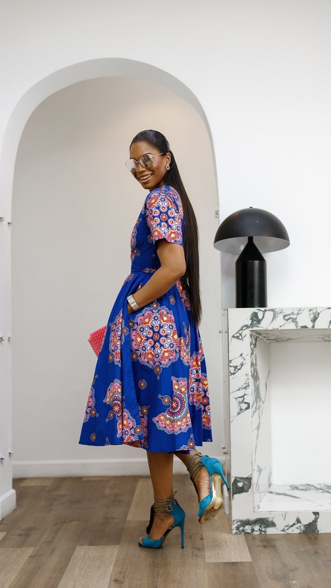 LOLADE AFRICAN PRINT FLORAL DRESS [BLUE] - Especially Yours