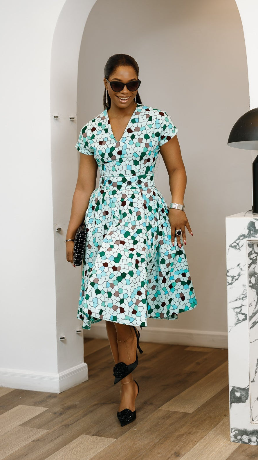 GINA AFRICAN PRINT MIDI DRESS [GEOMETRIC]
