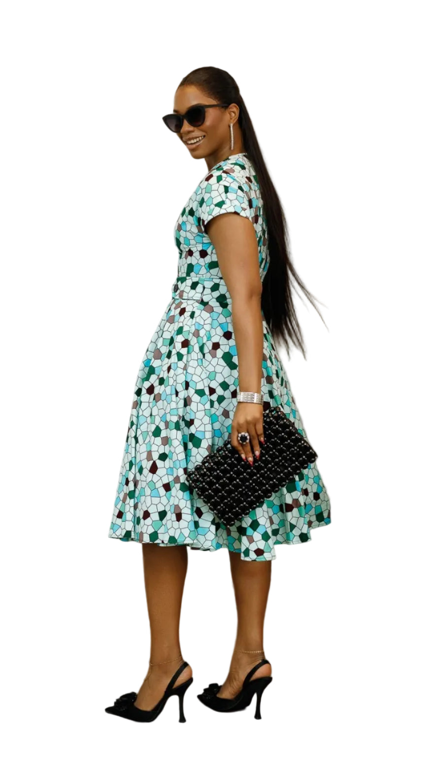 GINA AFRICAN PRINT MIDI DRESS [GEOMETRIC]