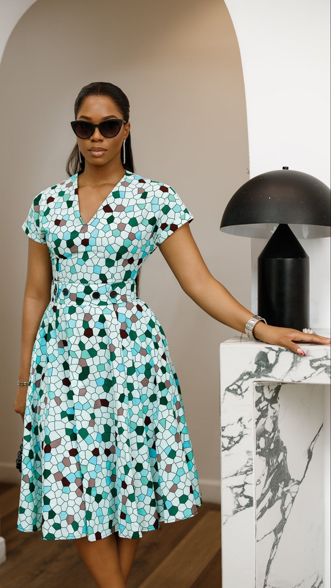 GINA AFRICAN PRINT MIDI DRESS [GEOMETRIC]