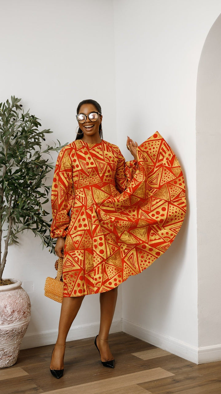 TITI AFRICAN PRINT PUFF SLEEVE DRESS - Especially Yours