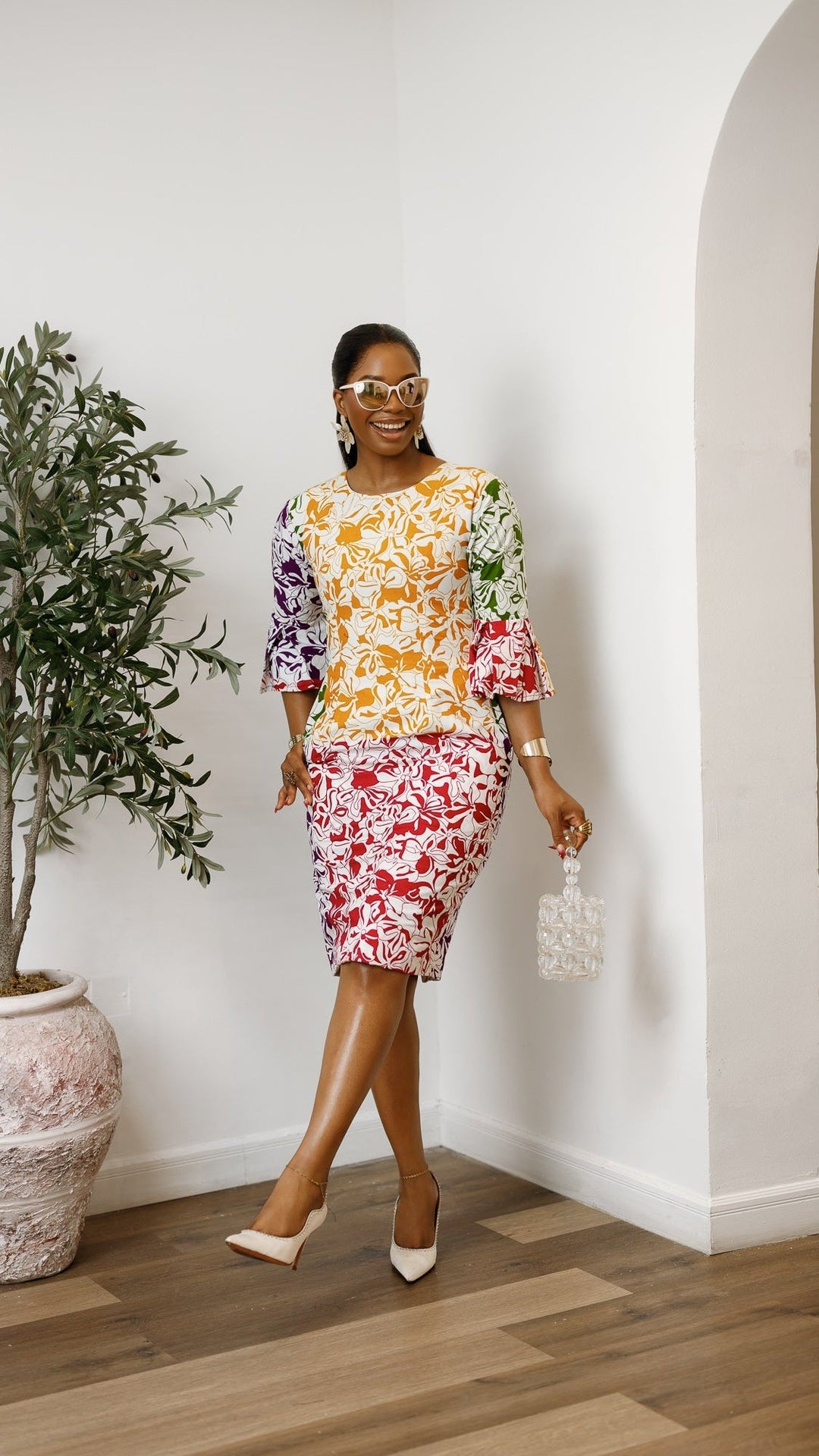 TASSI AFRICAN PRINT BELL SLEEVE MIDI DRESS - Especially Yours