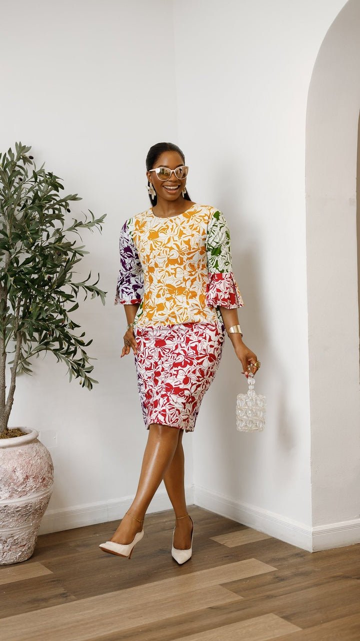 TASSI AFRICAN PRINT BELL SLEEVE MIDI DRESS - Especially Yours