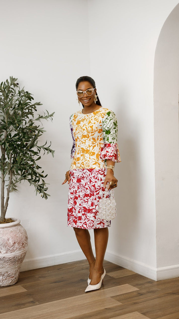 TASSI AFRICAN PRINT BELL SLEEVE MIDI DRESS - Especially Yours