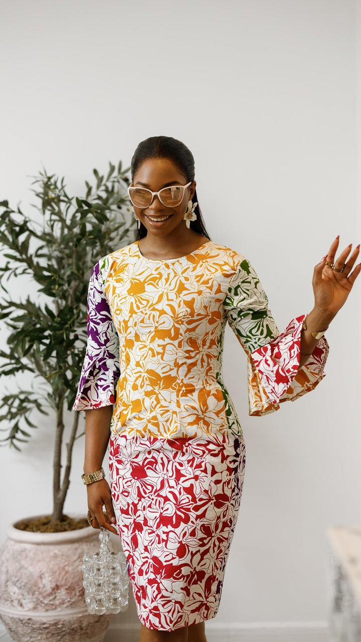 TASSI AFRICAN PRINT BELL SLEEVE MIDI DRESS - Especially Yours