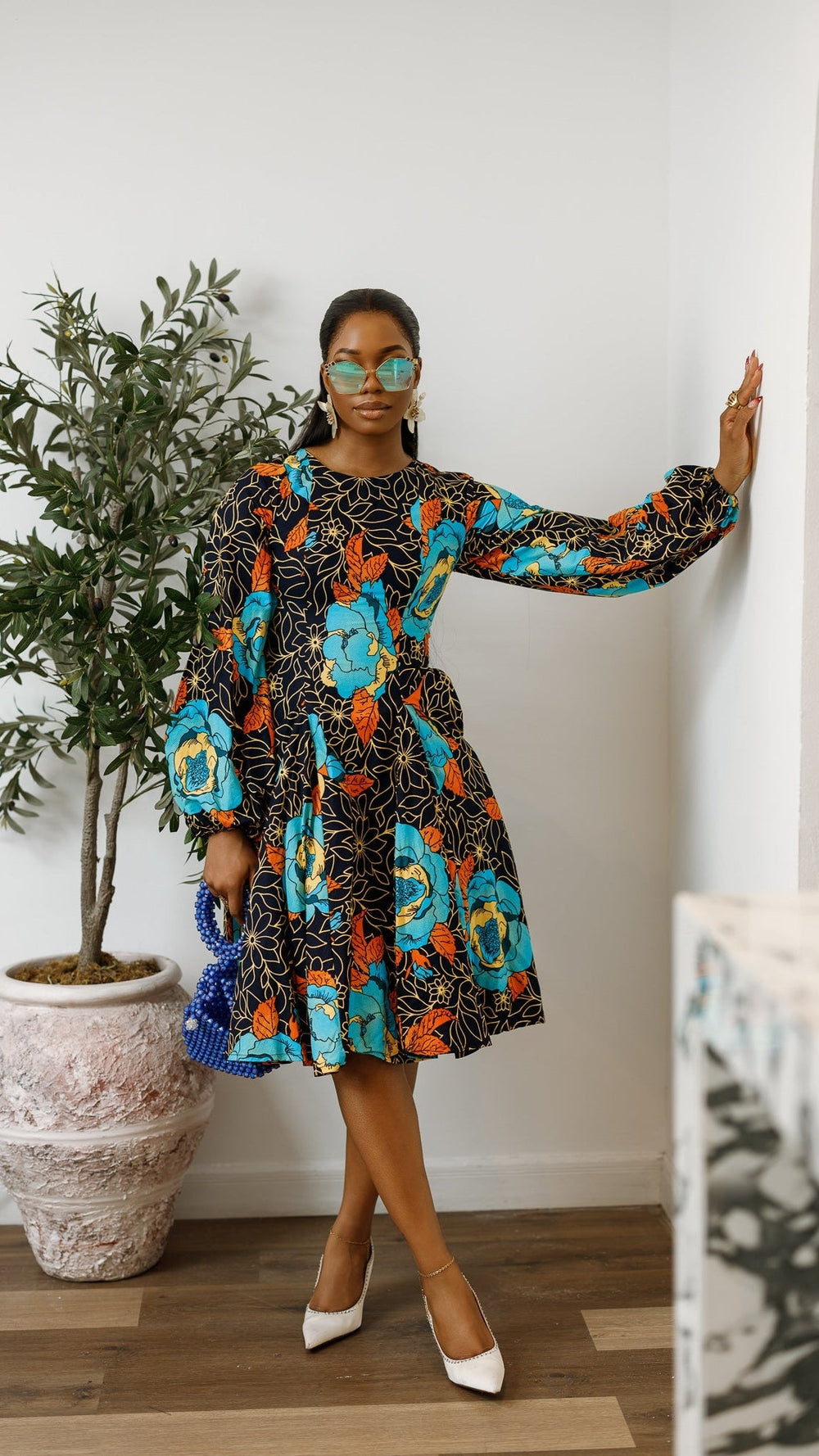 TITI AFRICAN PRINT PUFF SLEEVE DRESS [FLORAL] - Especially Yours