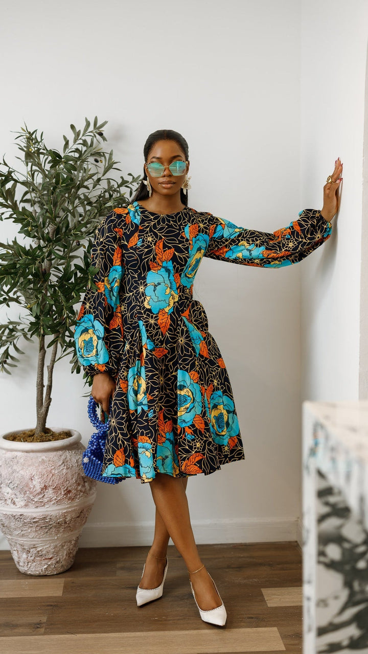 TITI AFRICAN PRINT PUFF SLEEVE DRESS [FLORAL] - Especially Yours