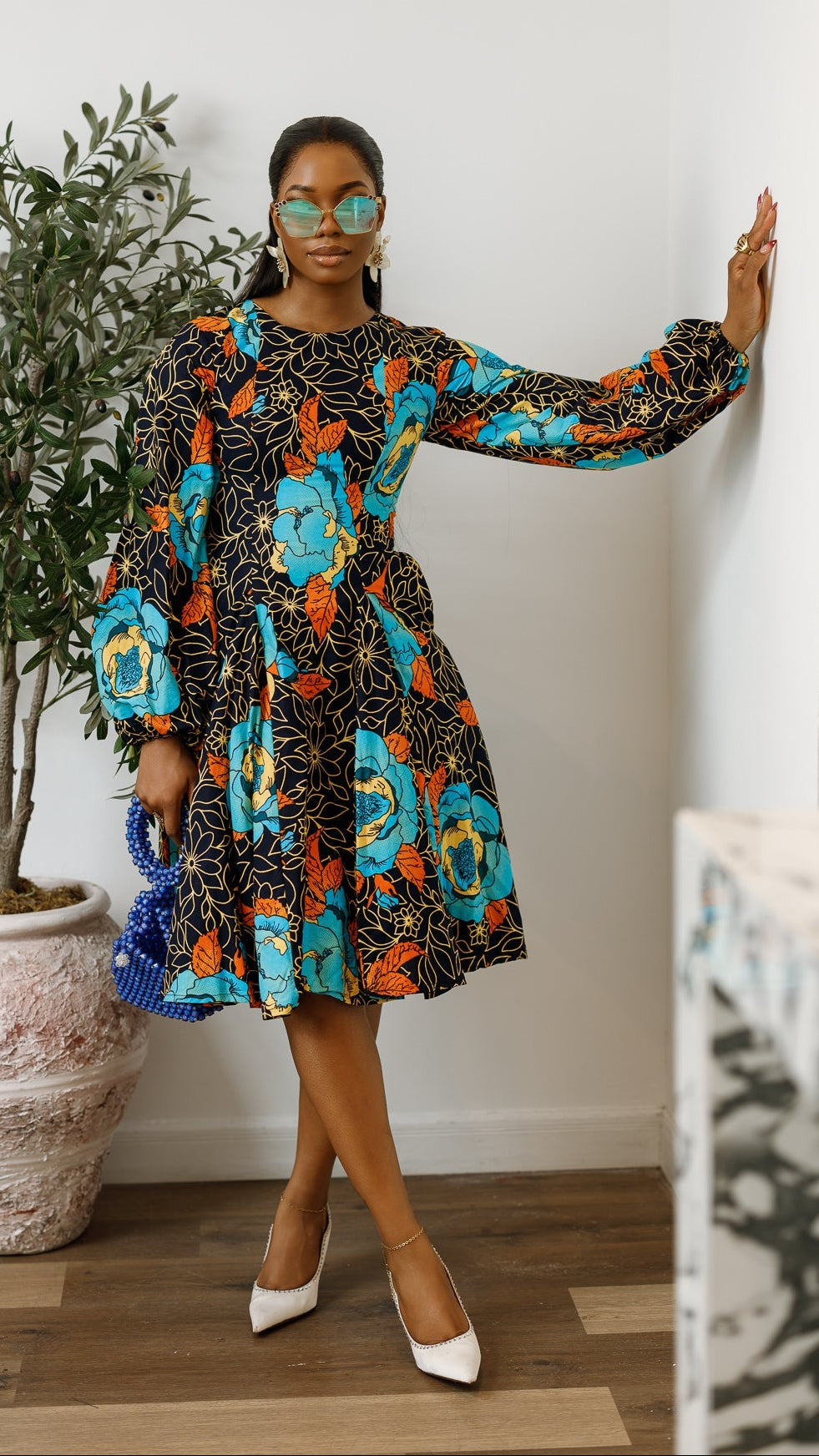 TITI AFRICAN PRINT PUFF SLEEVE DRESS [FLORAL]