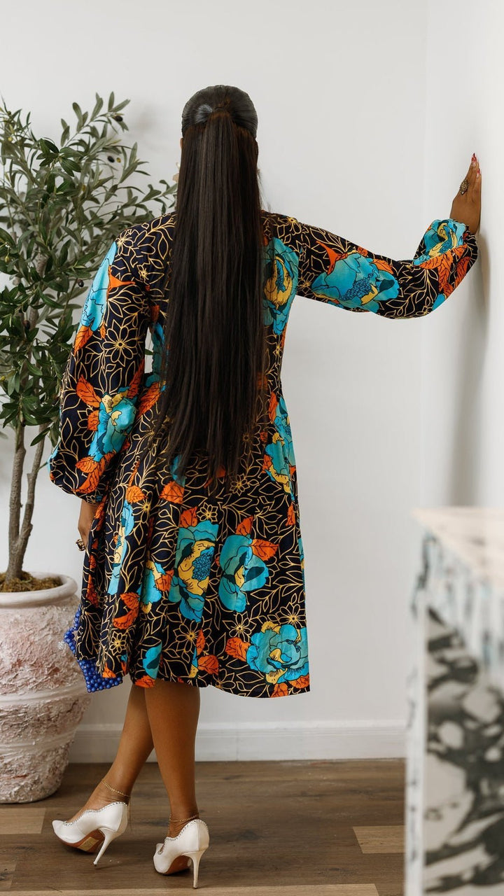 TITI AFRICAN PRINT PUFF SLEEVE DRESS [FLORAL] - Especially Yours