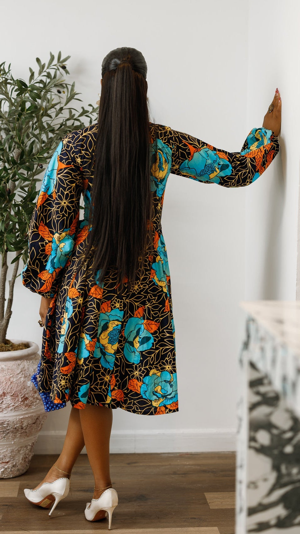 TITI AFRICAN PRINT PUFF SLEEVE DRESS [FLORAL]