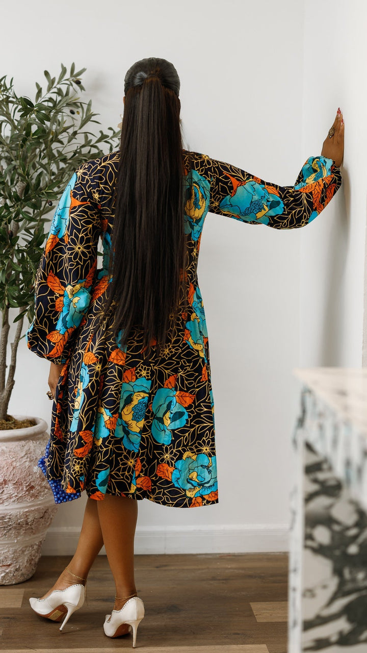 TITI AFRICAN PRINT PUFF SLEEVE DRESS [FLORAL]