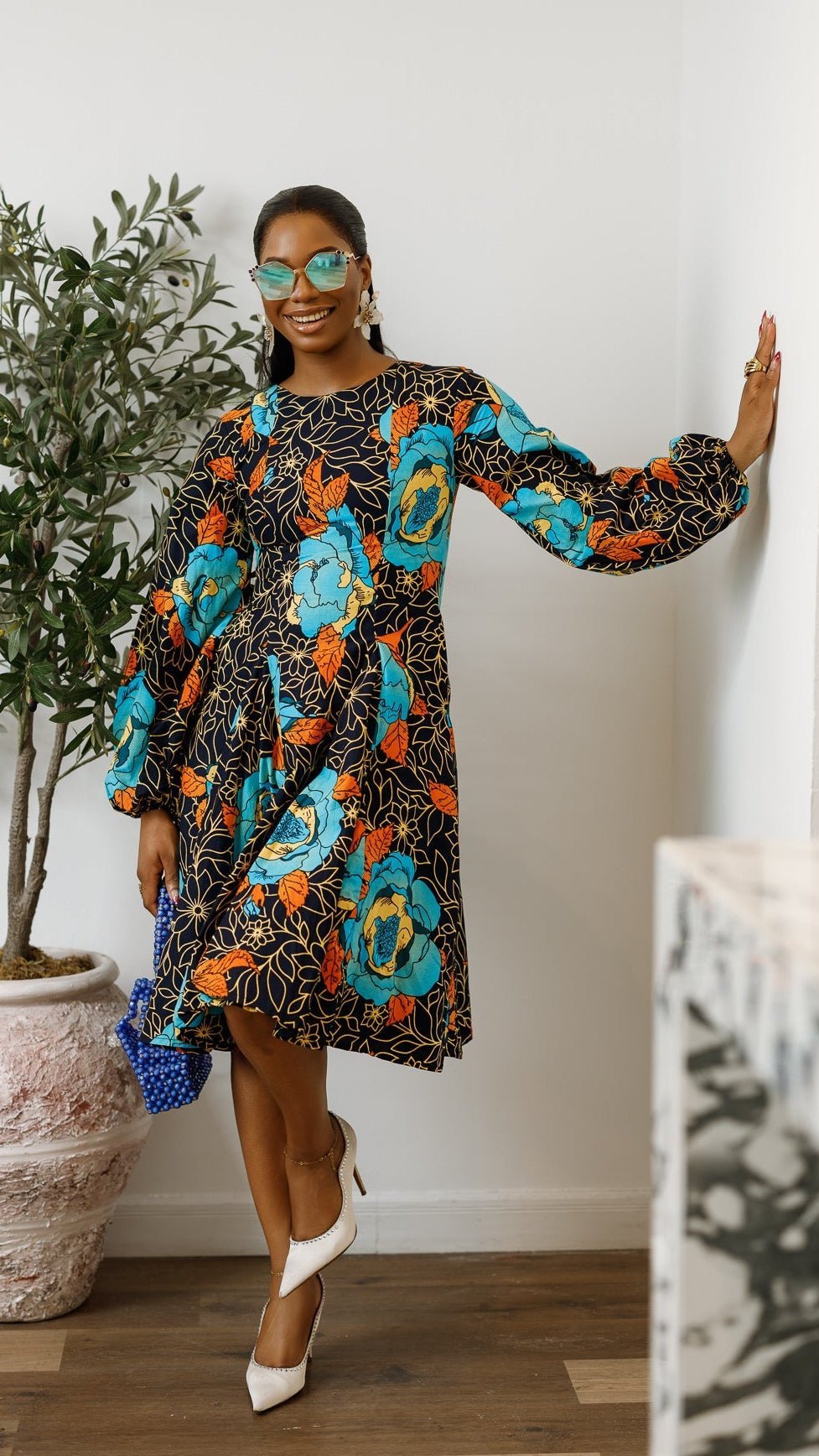 TITI AFRICAN PRINT PUFF SLEEVE DRESS [FLORAL] - Especially Yours