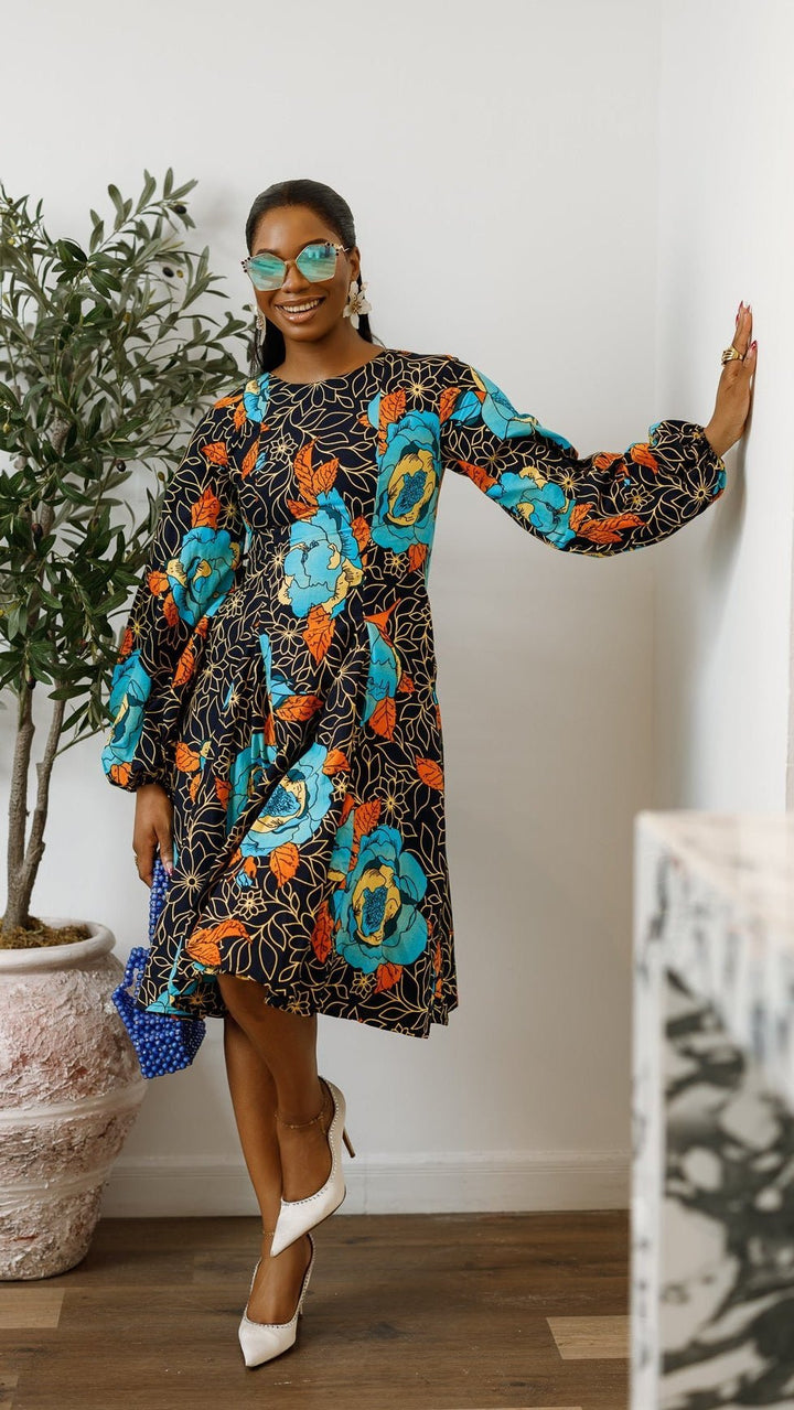TITI AFRICAN PRINT PUFF SLEEVE DRESS [FLORAL] - Especially Yours