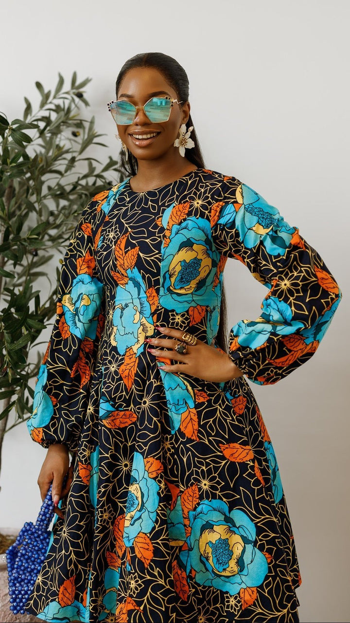 TITI AFRICAN PRINT PUFF SLEEVE DRESS [FLORAL] - Especially Yours