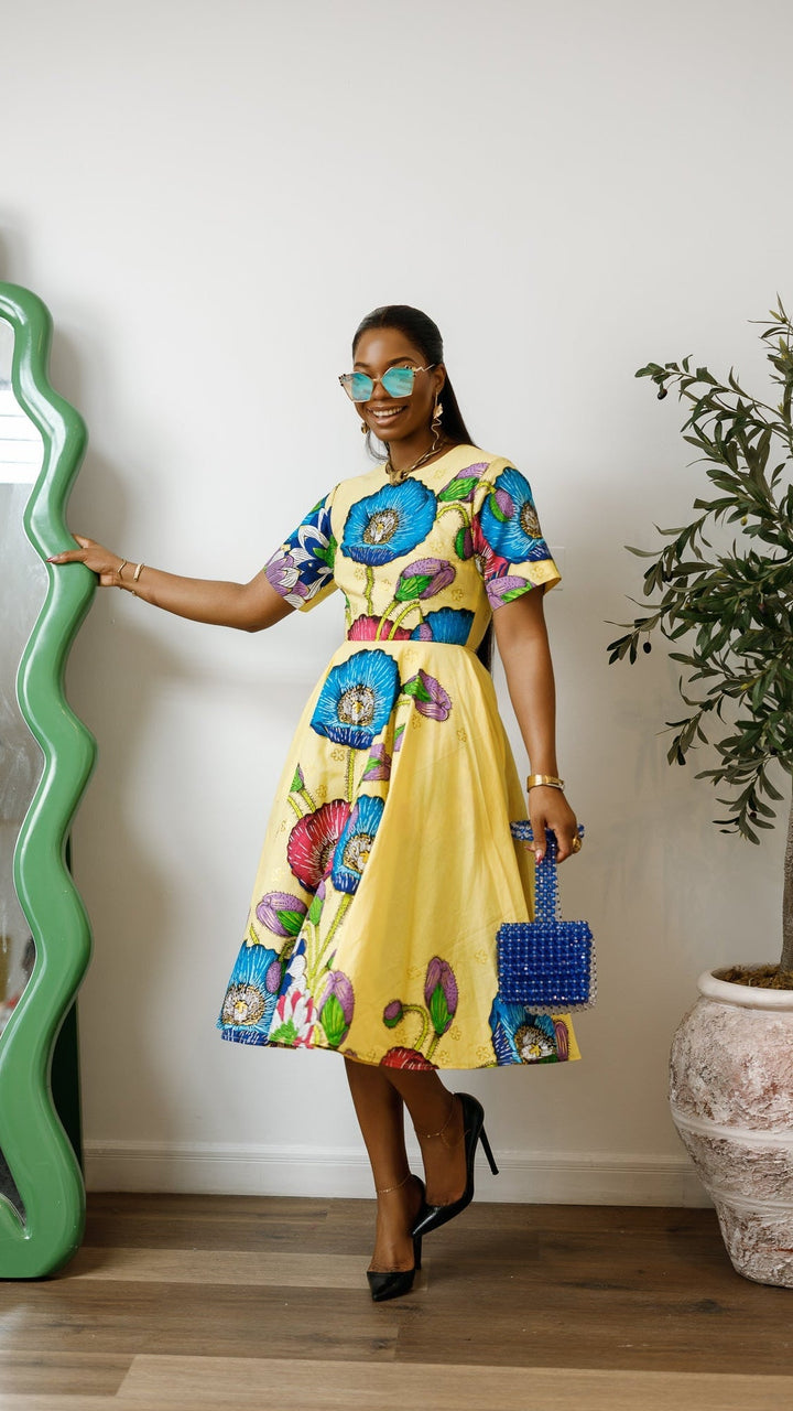 LOLADE AFRICAN PRINT FLORAL DRESS [YELLOW] - Especially Yours