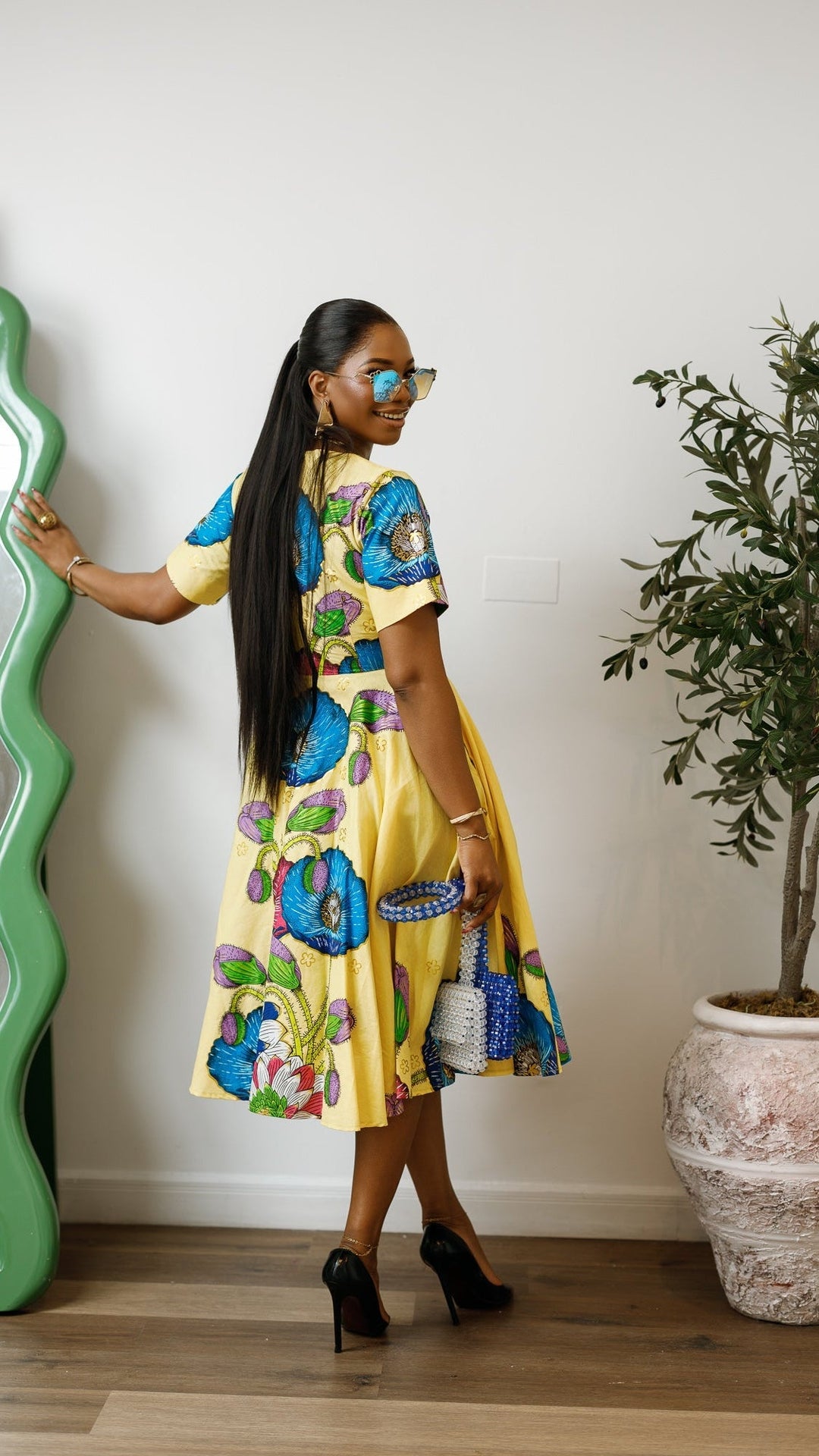 LOLADE AFRICAN PRINT FLORAL DRESS [YELLOW] - Especially Yours