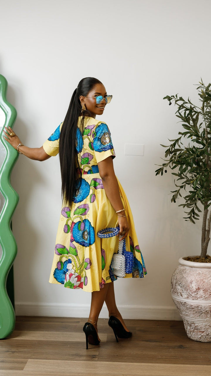 LOLADE AFRICAN PRINT FLORAL DRESS [YELLOW] - Especially Yours