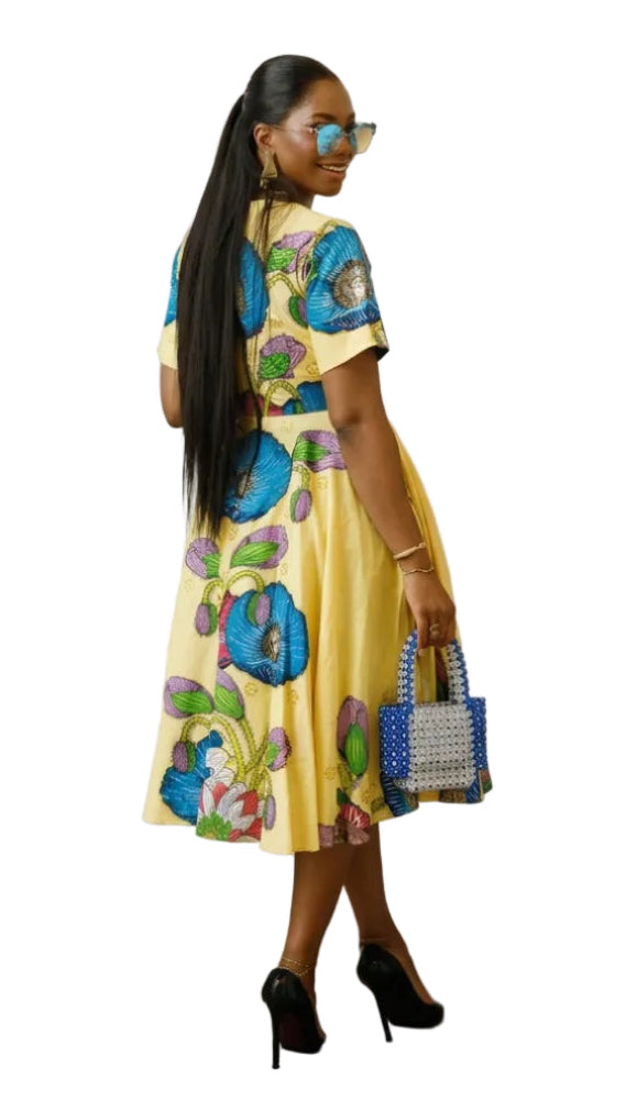 LOLADE AFRICAN PRINT FLORAL DRESS [YELLOW]